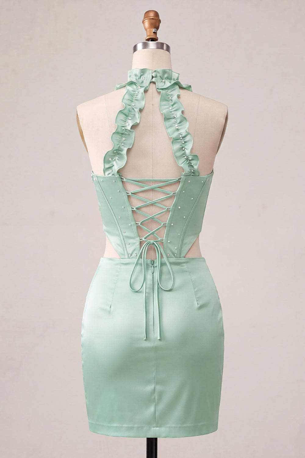 Mint Green Corset Beaded Short Homecoming Dress with Slit