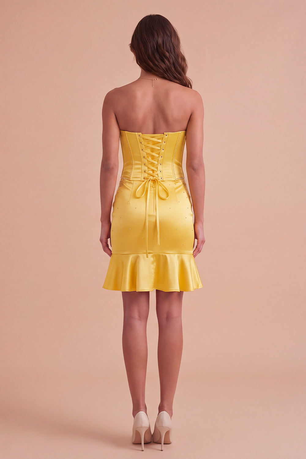 Sparkly Yellow Beaded Corset Bodycon Short Homecoming Dress