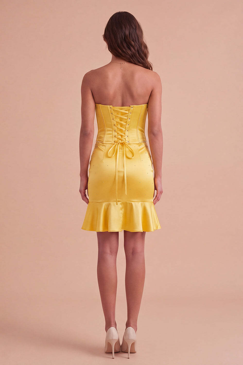 Sparkly Yellow Beaded Corset Bodycon Short Homecoming Dress