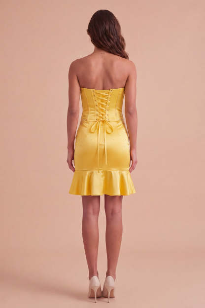 Sparkly Yellow Beaded Corset Bodycon Short Homecoming Dress