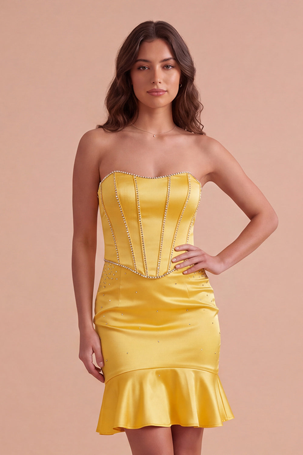 Sparkly Yellow Beaded Corset Bodycon Short Homecoming Dress