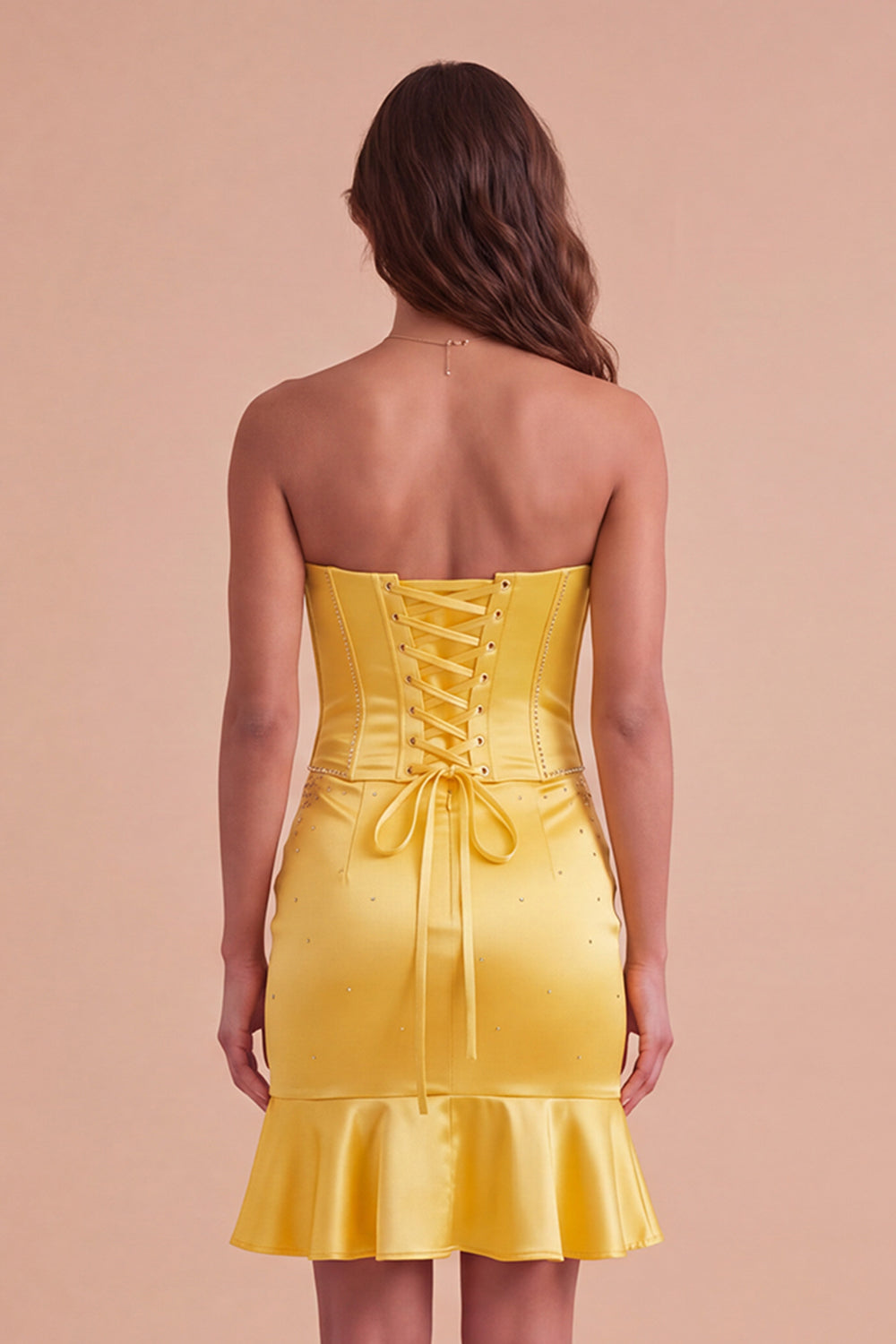 Sparkly Yellow Beaded Corset Bodycon Short Homecoming Dress