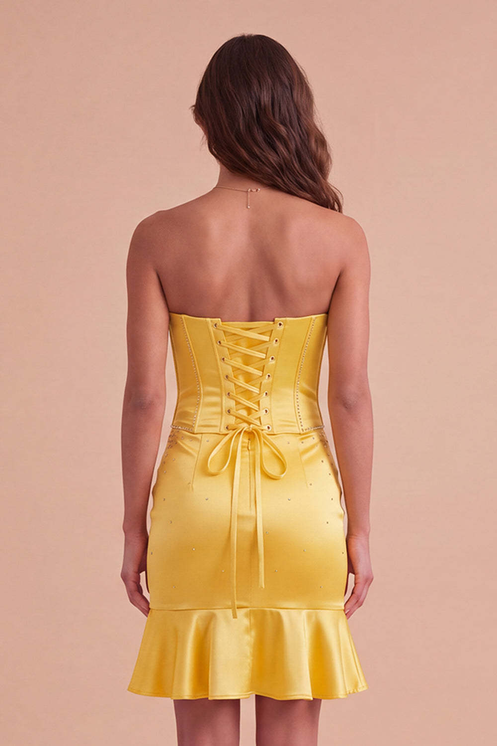 Sparkly Yellow Beaded Corset Bodycon Short Homecoming Dress