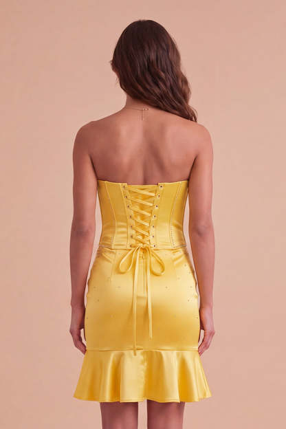 Sparkly Yellow Beaded Corset Bodycon Short Homecoming Dress