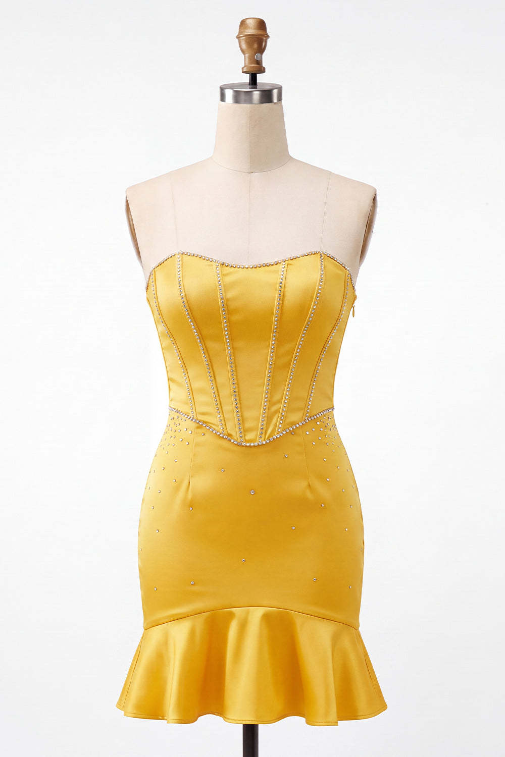 Sparkly Yellow Beaded Corset Bodycon Short Homecoming Dress