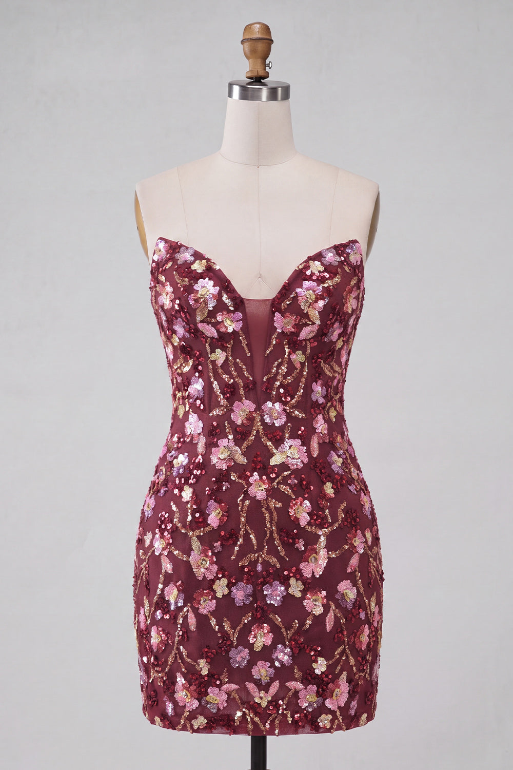 Sparkly Red Floral Sequin Strapless Short Homecoming Dress