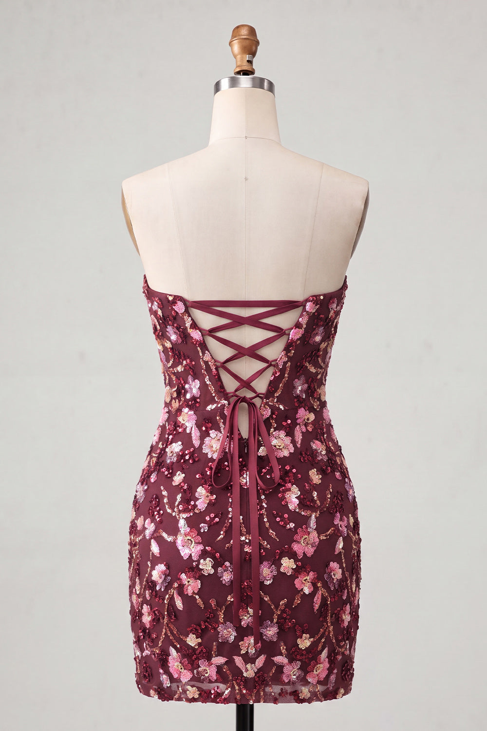 Sparkly Red Floral Sequin Strapless Short Homecoming Dress