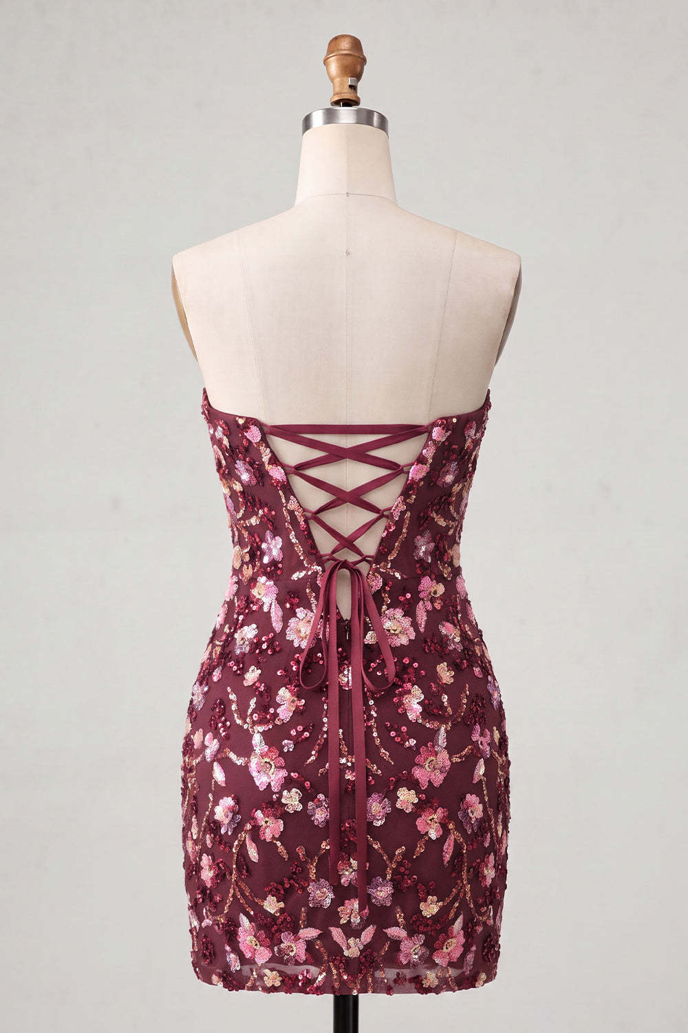 Sparkly Red Floral Sequin Strapless Short Homecoming Dress