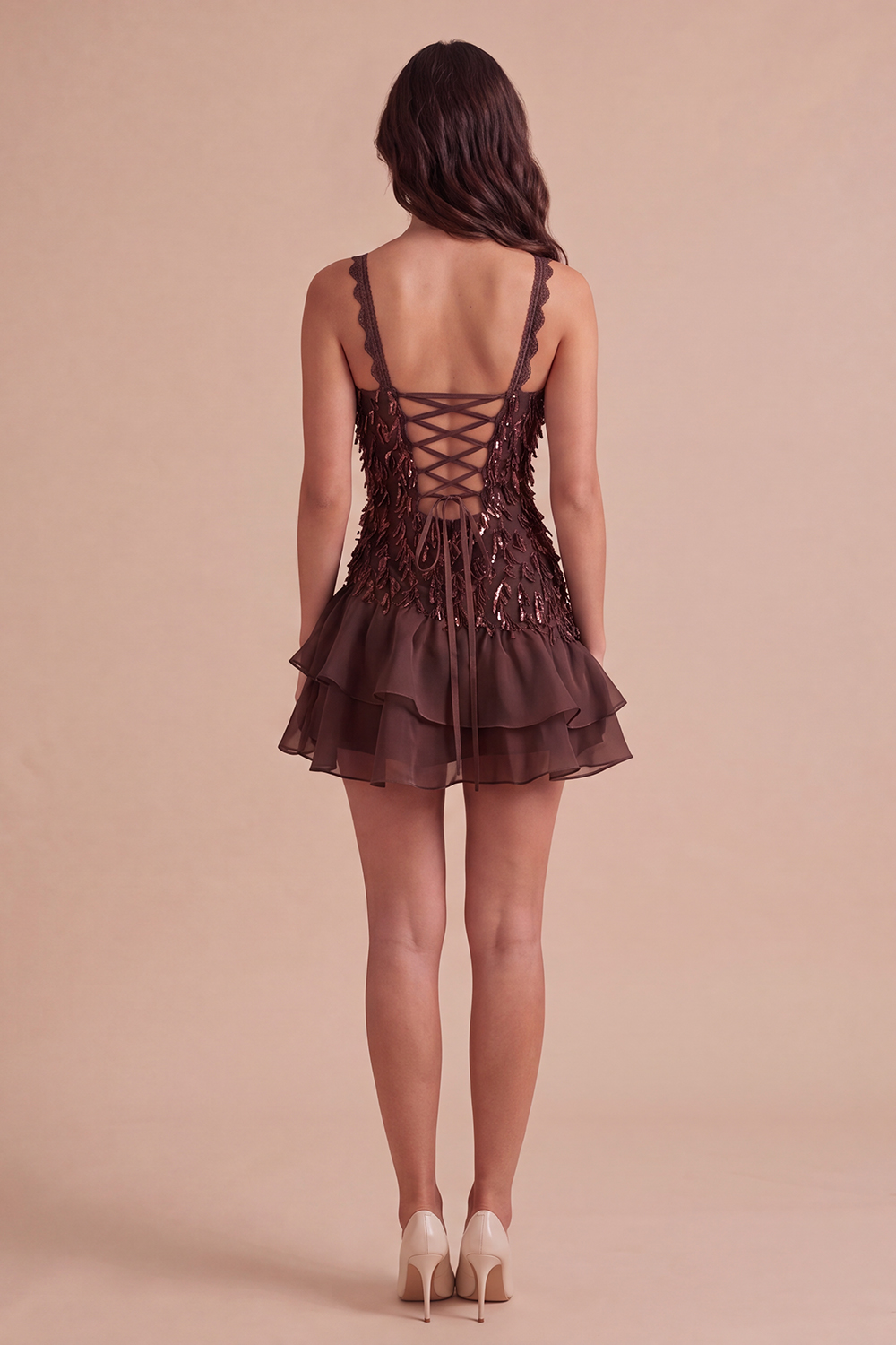 Sparkly Pink Sequin Square Neck Short Homecoming Dress