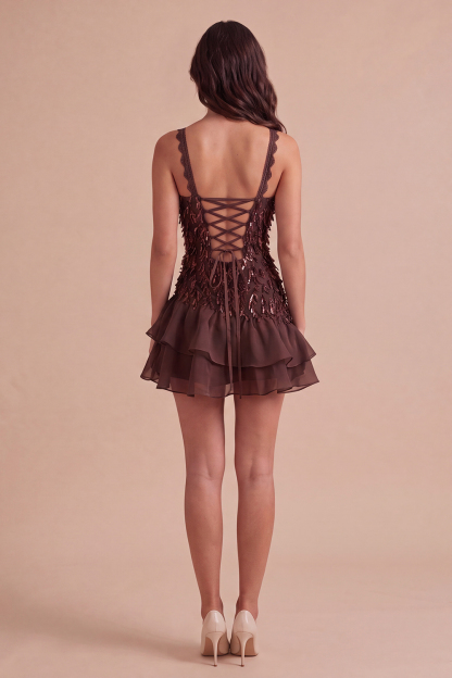 Sparkly Pink Sequin Square Neck Short Homecoming Dress