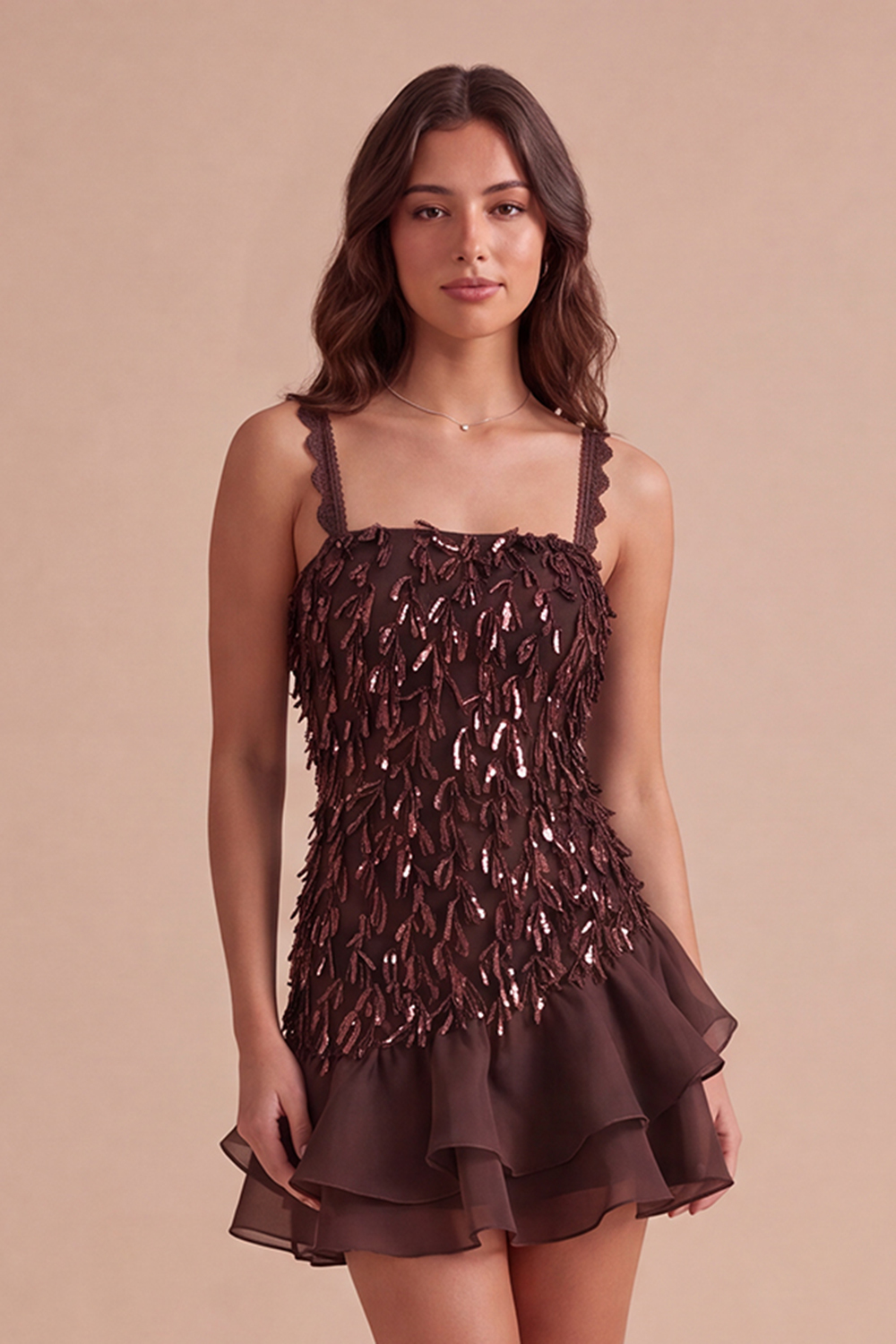 Sparkly Pink Sequin Square Neck Short Homecoming Dress