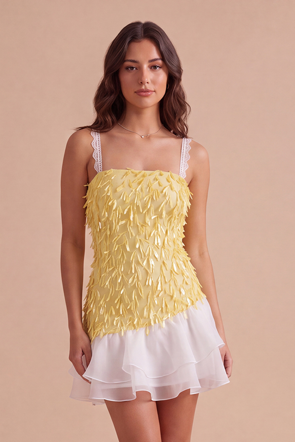 Sparkly Pink Sequin Square Neck Short Homecoming Dress