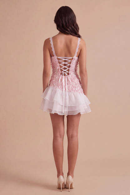 Sparkly Pink Sequin Square Neck Short Homecoming Dress