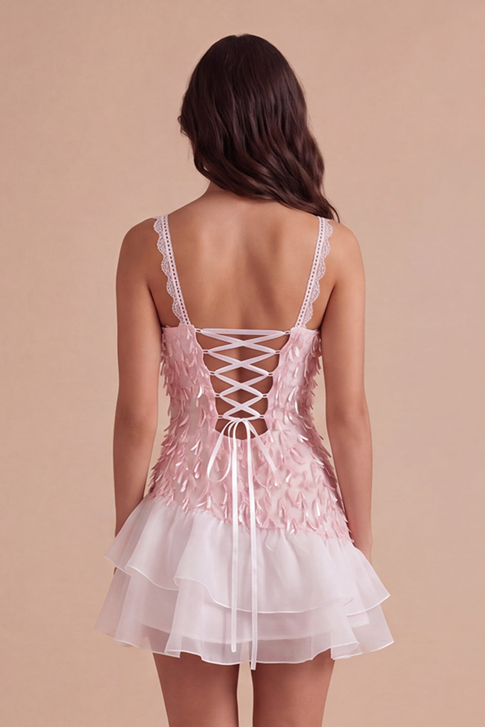 Sparkly Pink Sequin Square Neck Short Homecoming Dress