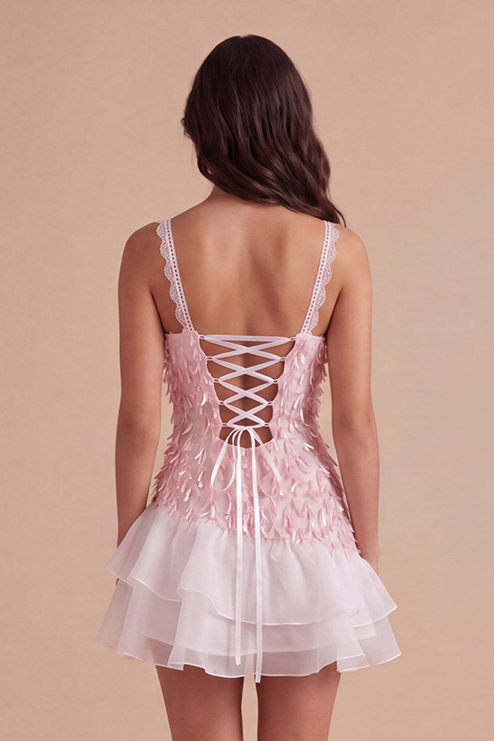 Sparkly Pink Sequin Square Neck Short Homecoming Dress