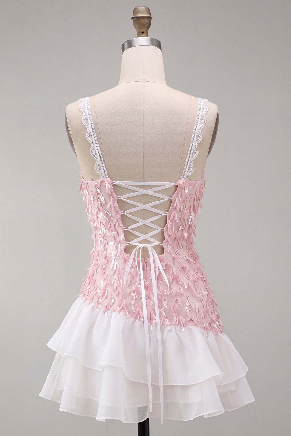 Sparkly Pink Sequin Square Neck Short Homecoming Dress