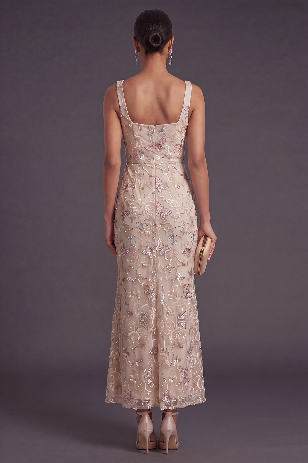 Yellow Floral Square Neck Mermaid Long Formal Dress