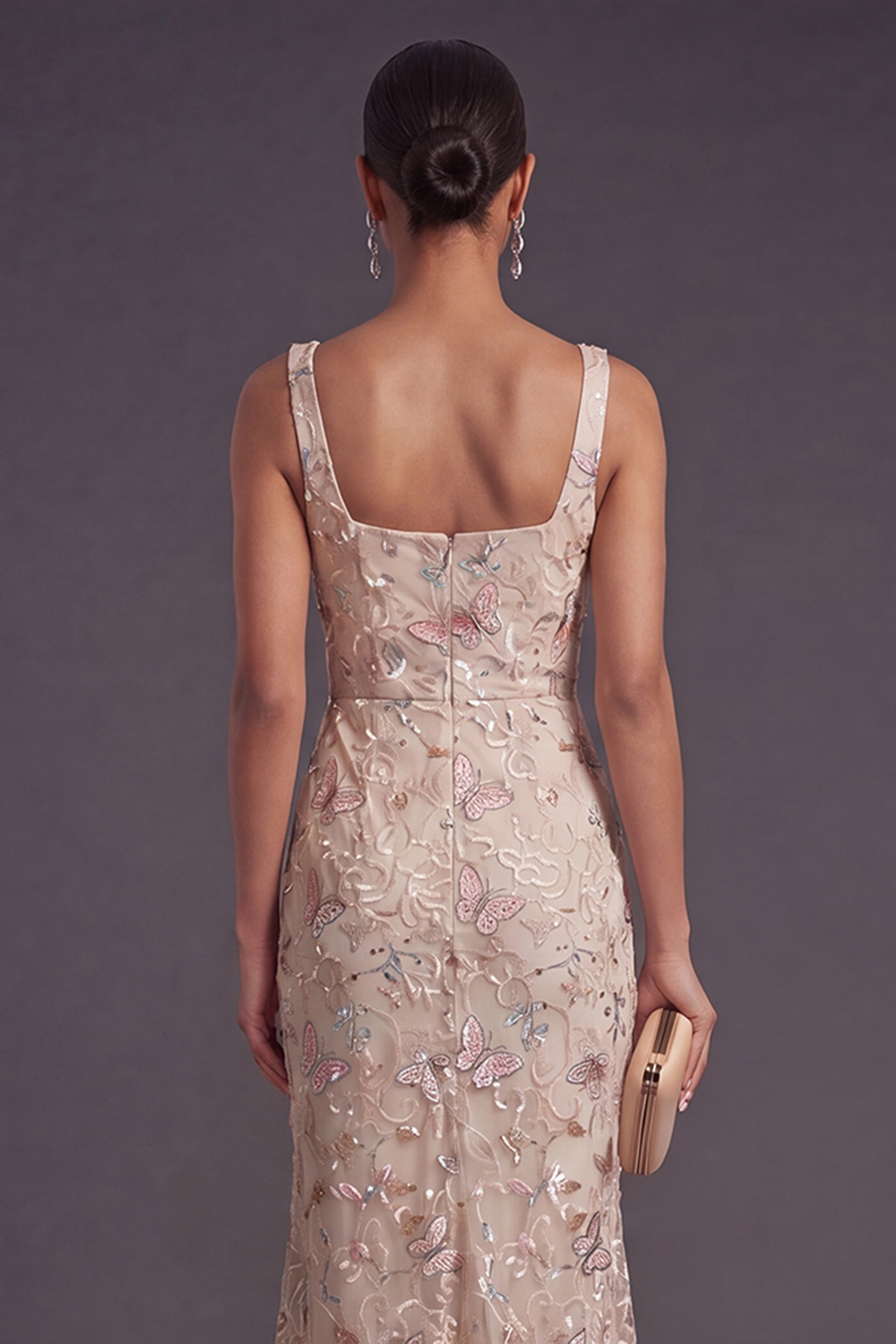 Yellow Floral Square Neck Mermaid Long Formal Dress