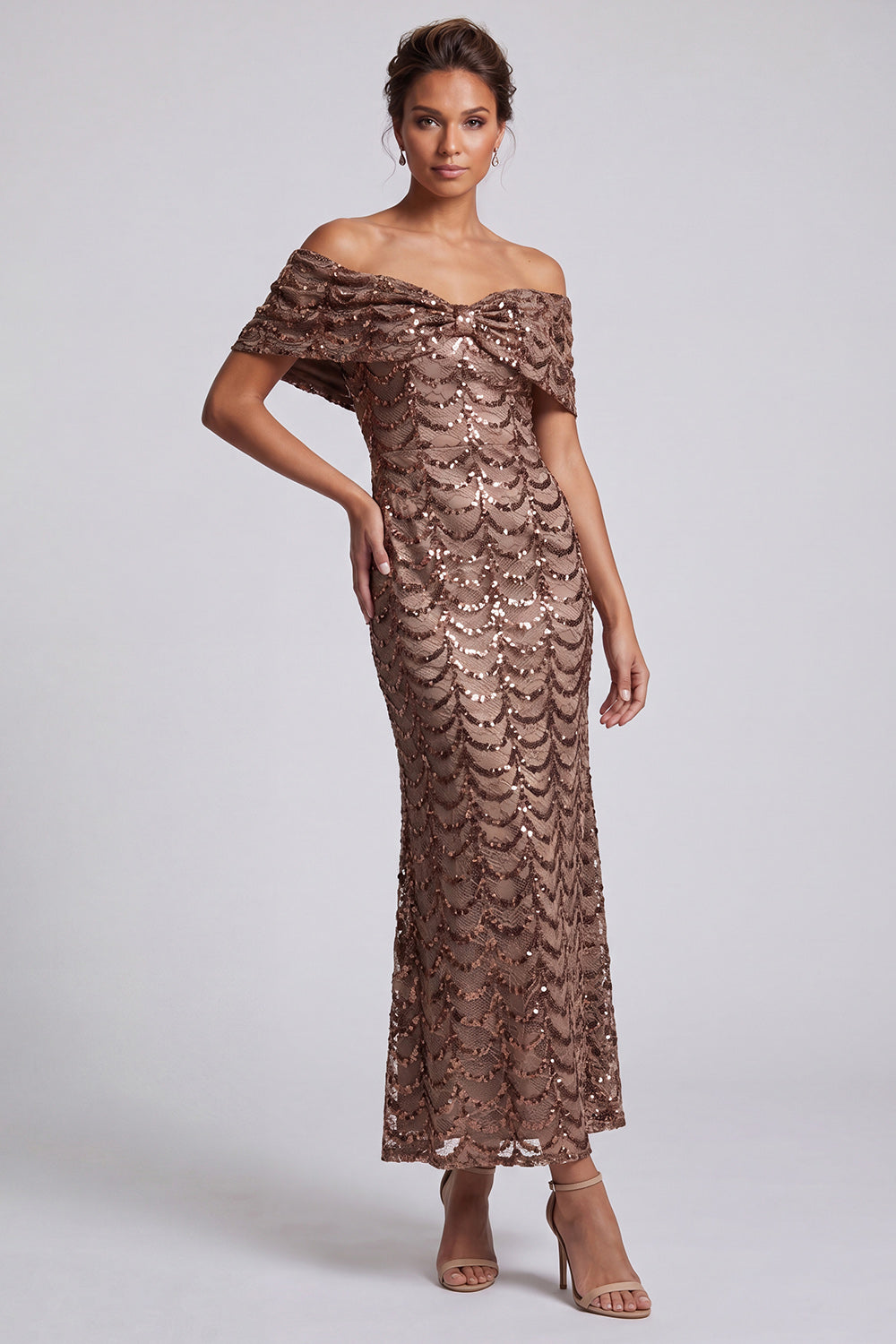 Sparkly Sequined Chocolate Mermaid Long Mother of the Bride Dress
