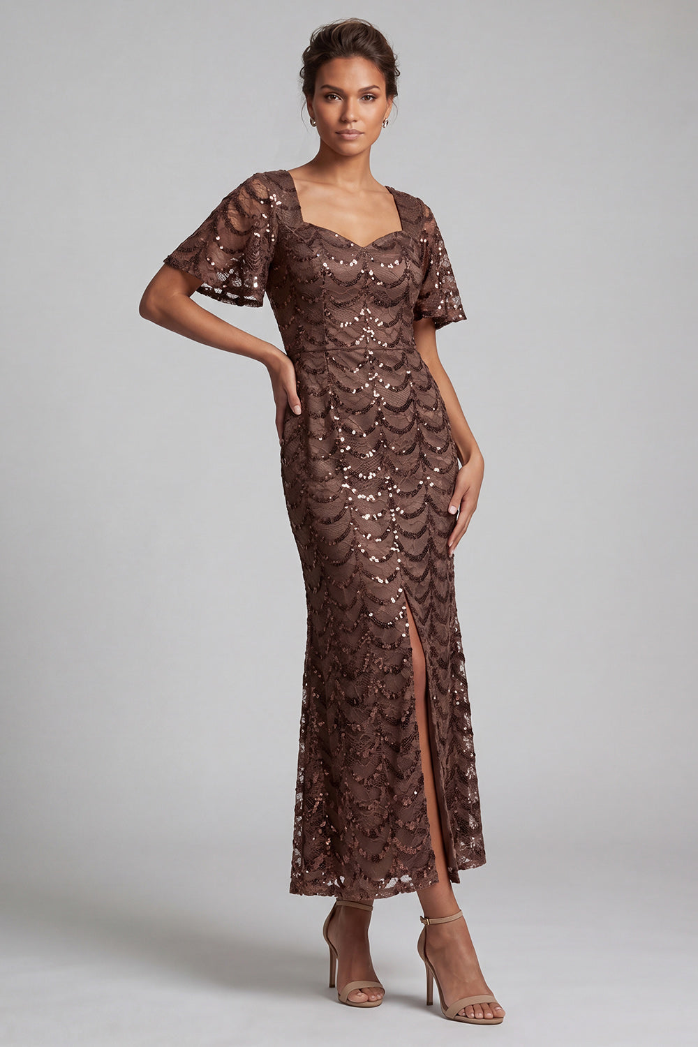 Chocolate Mermaid Sweetheart Sequined Long Mother of the Bride Dress