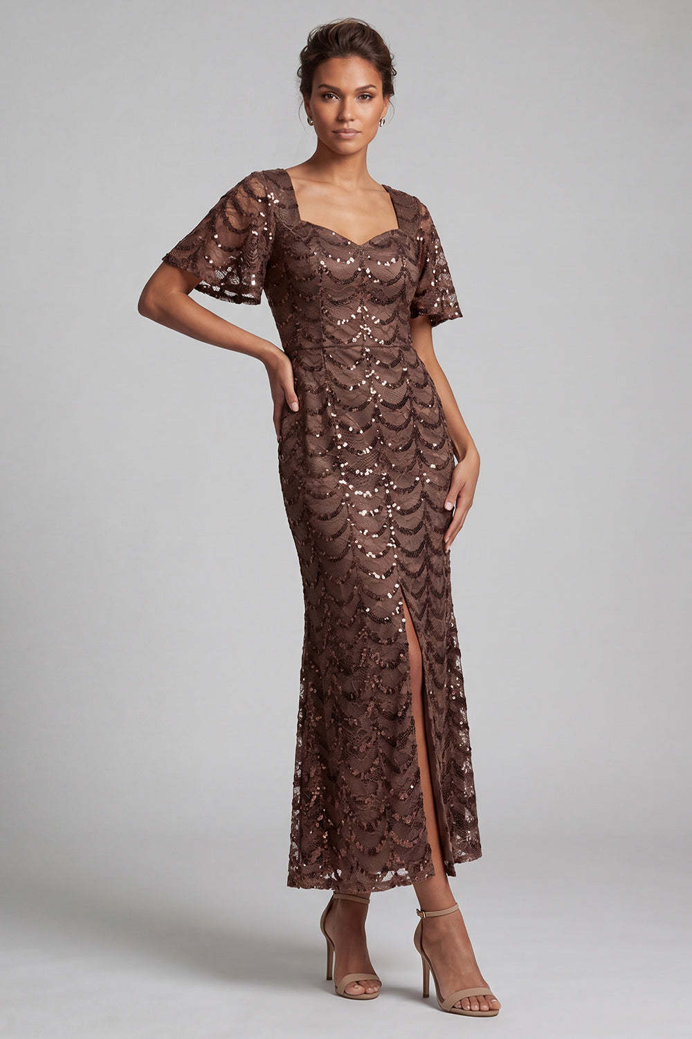 Chocolate Mermaid Sweetheart Sequined Long Mother of the Bride Dress