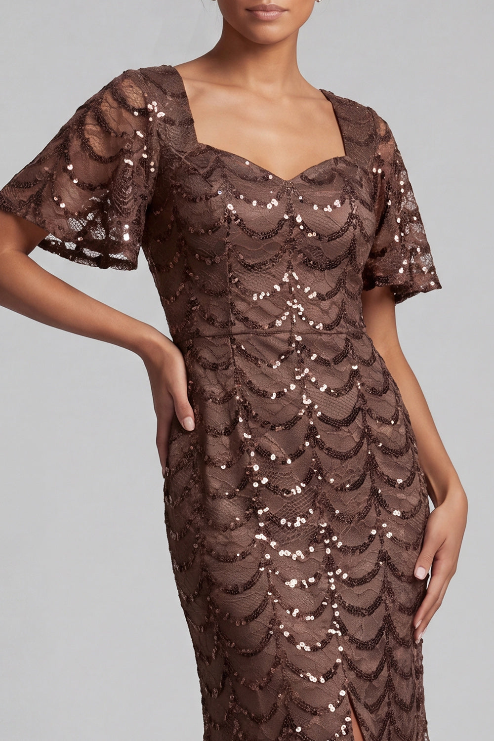 Chocolate Mermaid Sweetheart Sequined Long Mother of the Bride Dress