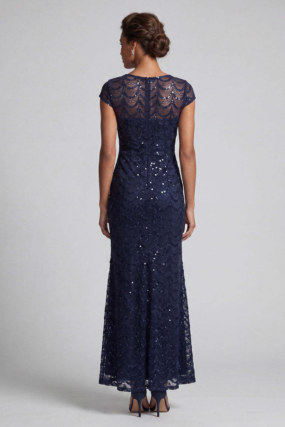 Chocolate Mermaid Round Neck Sequined Long Mother of the Bride Dress