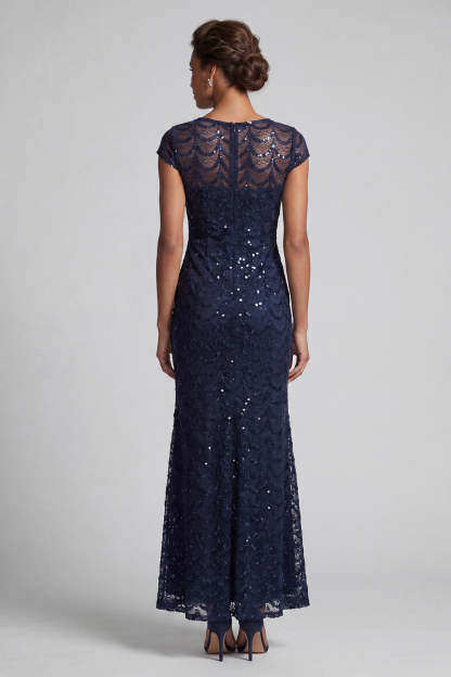 Chocolate Mermaid Round Neck Sequined Long Mother of the Bride Dress