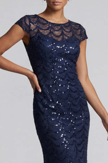 Chocolate Mermaid Round Neck Sequined Long Mother of the Bride Dress