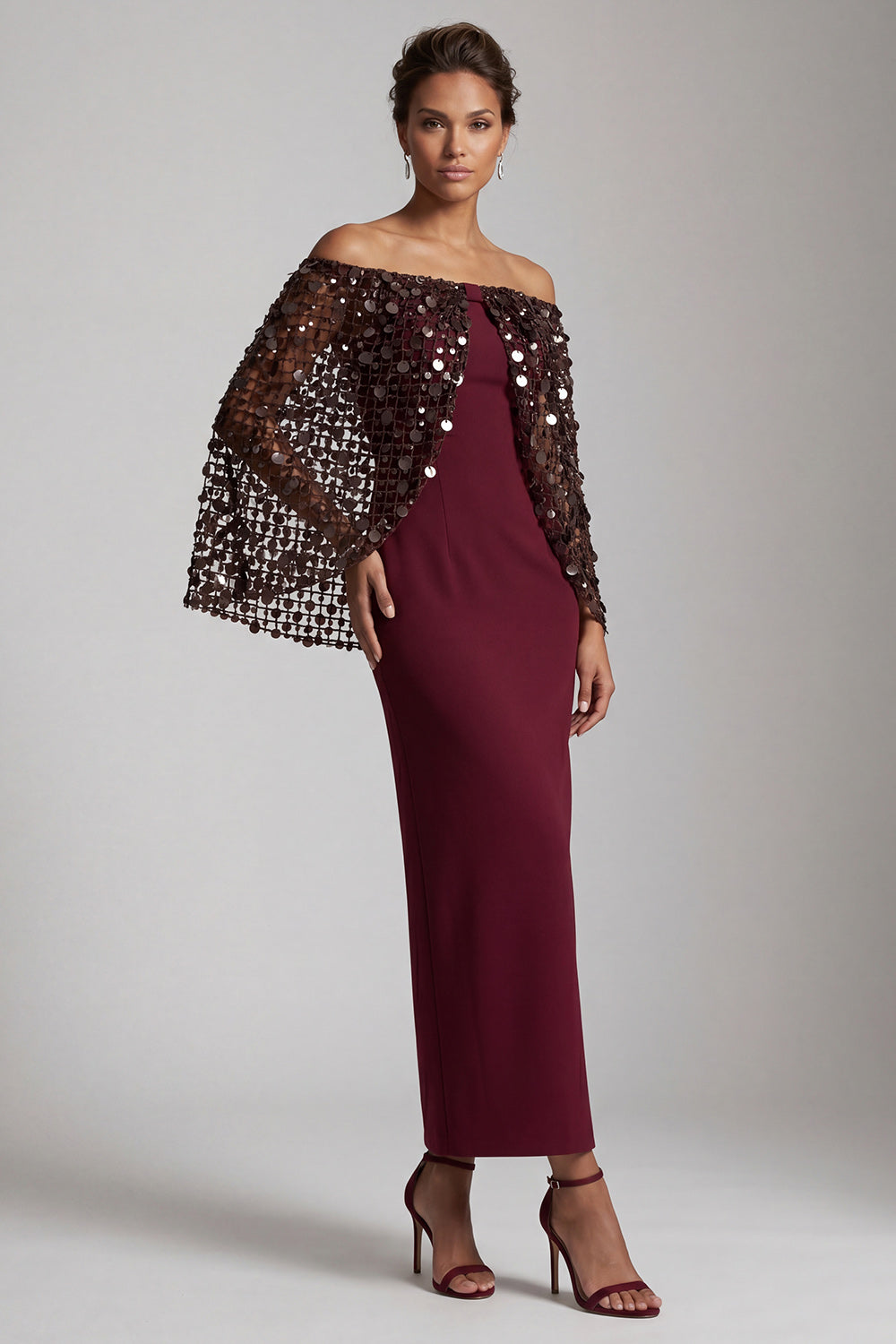 Leely Women Blush Sparkly Mermaid Long Mother of the Bride Dress with Cape Sequined Strapless Wedding Guest Dress