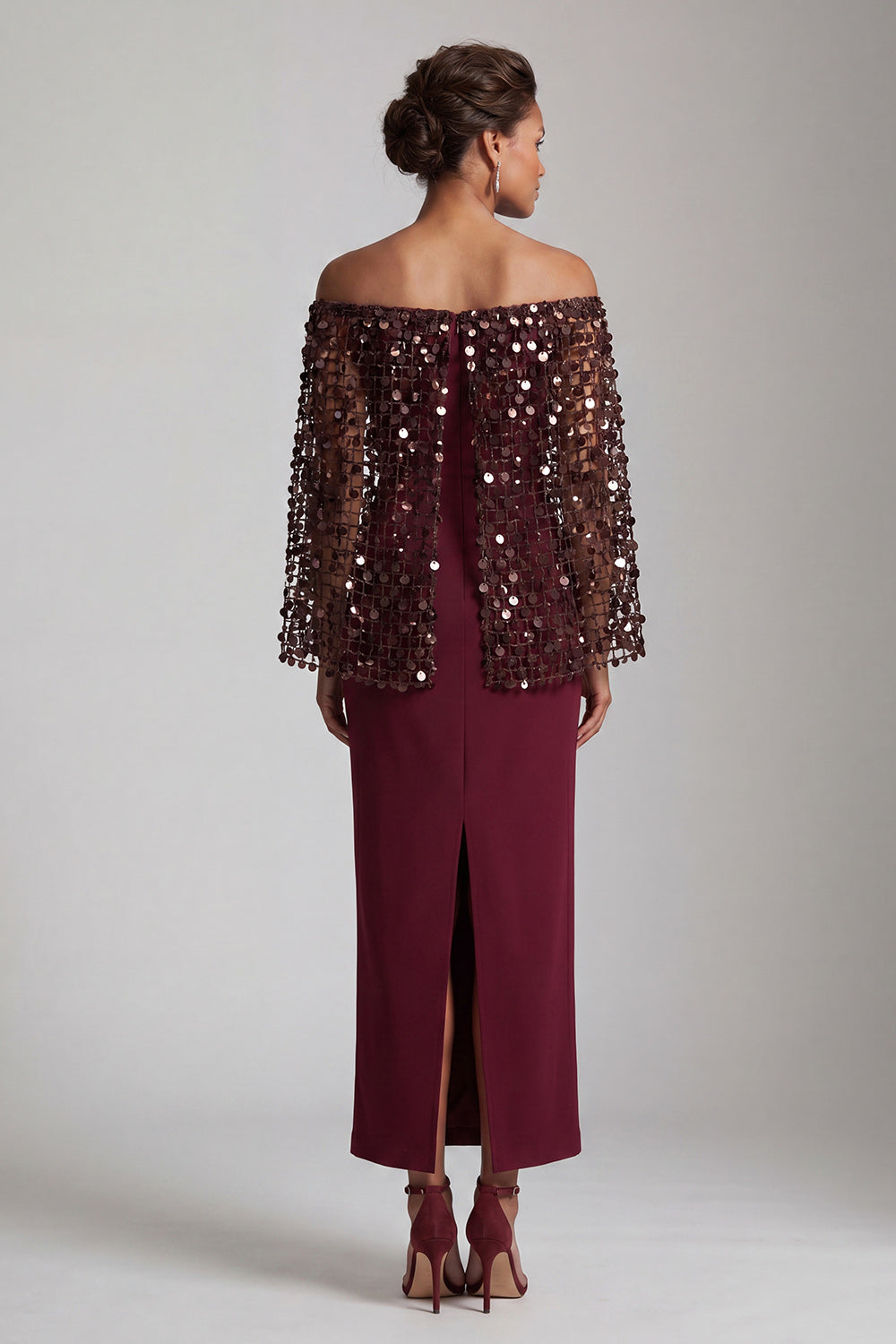 Blush Sparkly Sequined Mermaid Long Mother of the Bride Dress with Cape