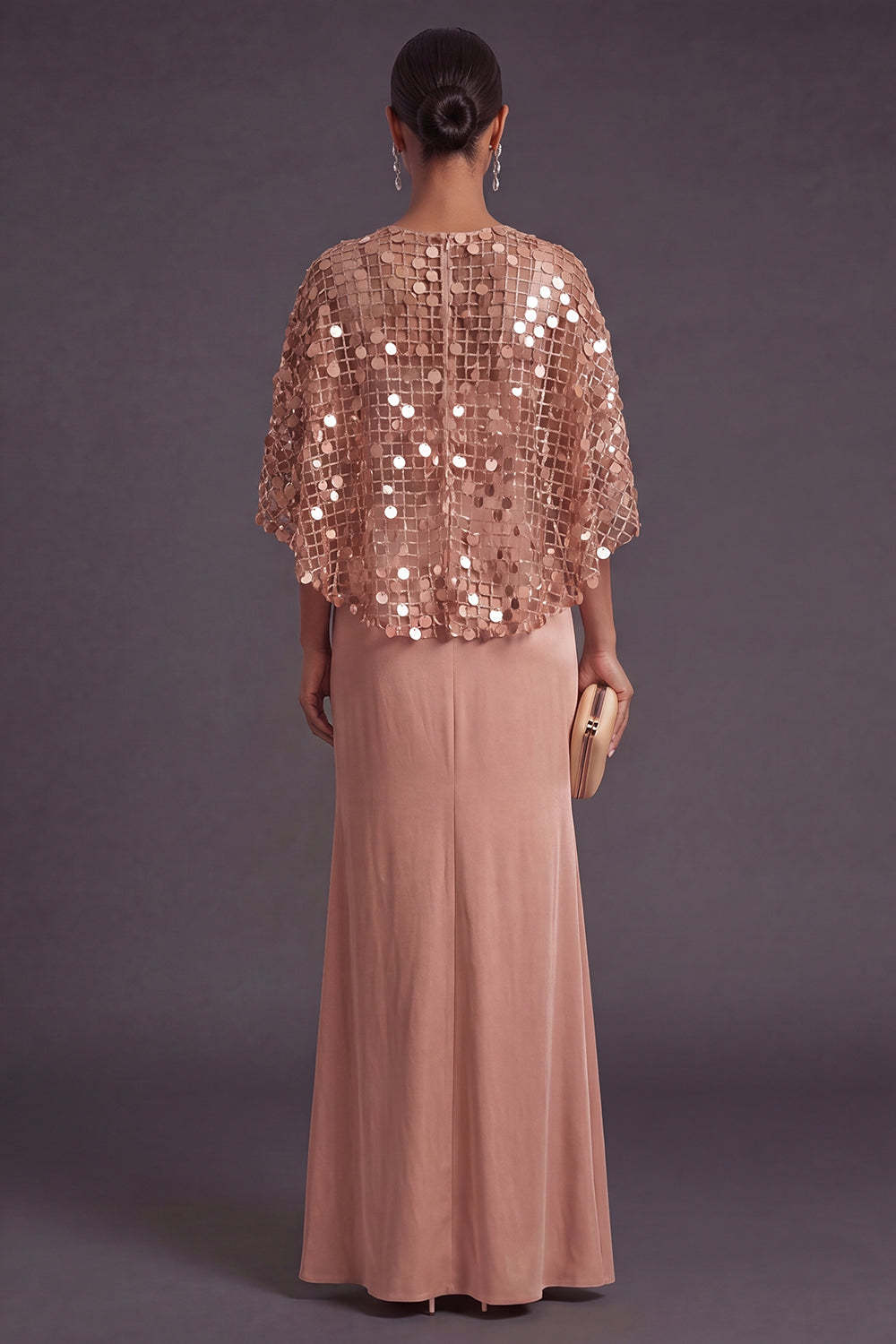 Sparkly Dusty Rose Sequin Boat Neck Mermaid Long Formal Dress with Slit