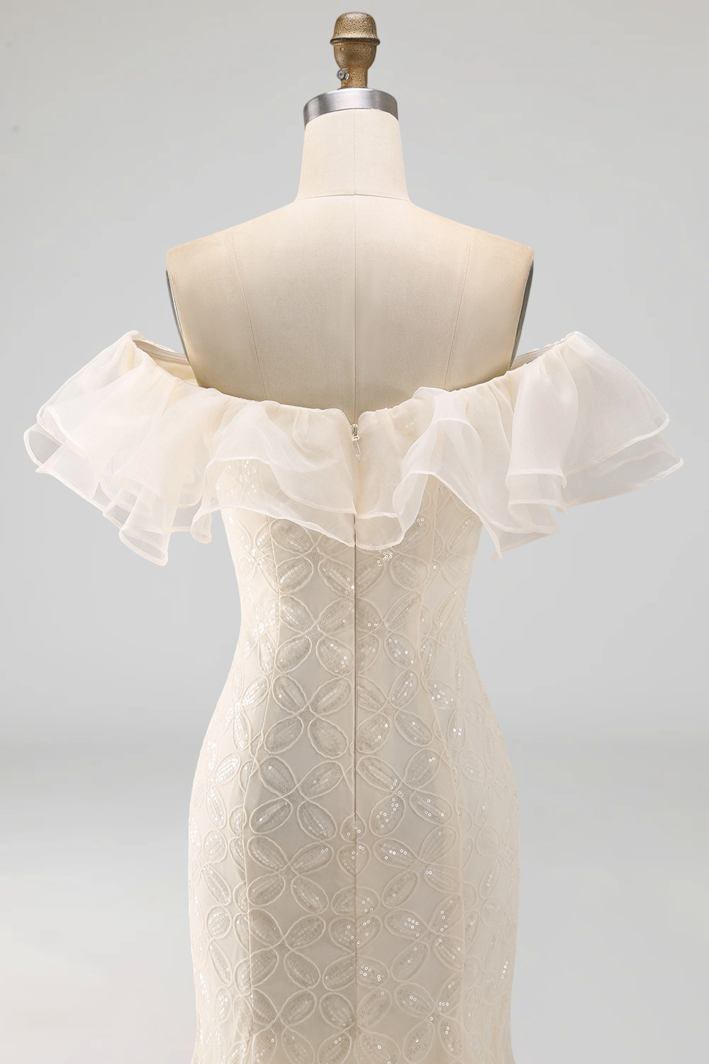Sparkly Apricot Floral Off the Shoulder Mermaid Long Formal Dress with Slit