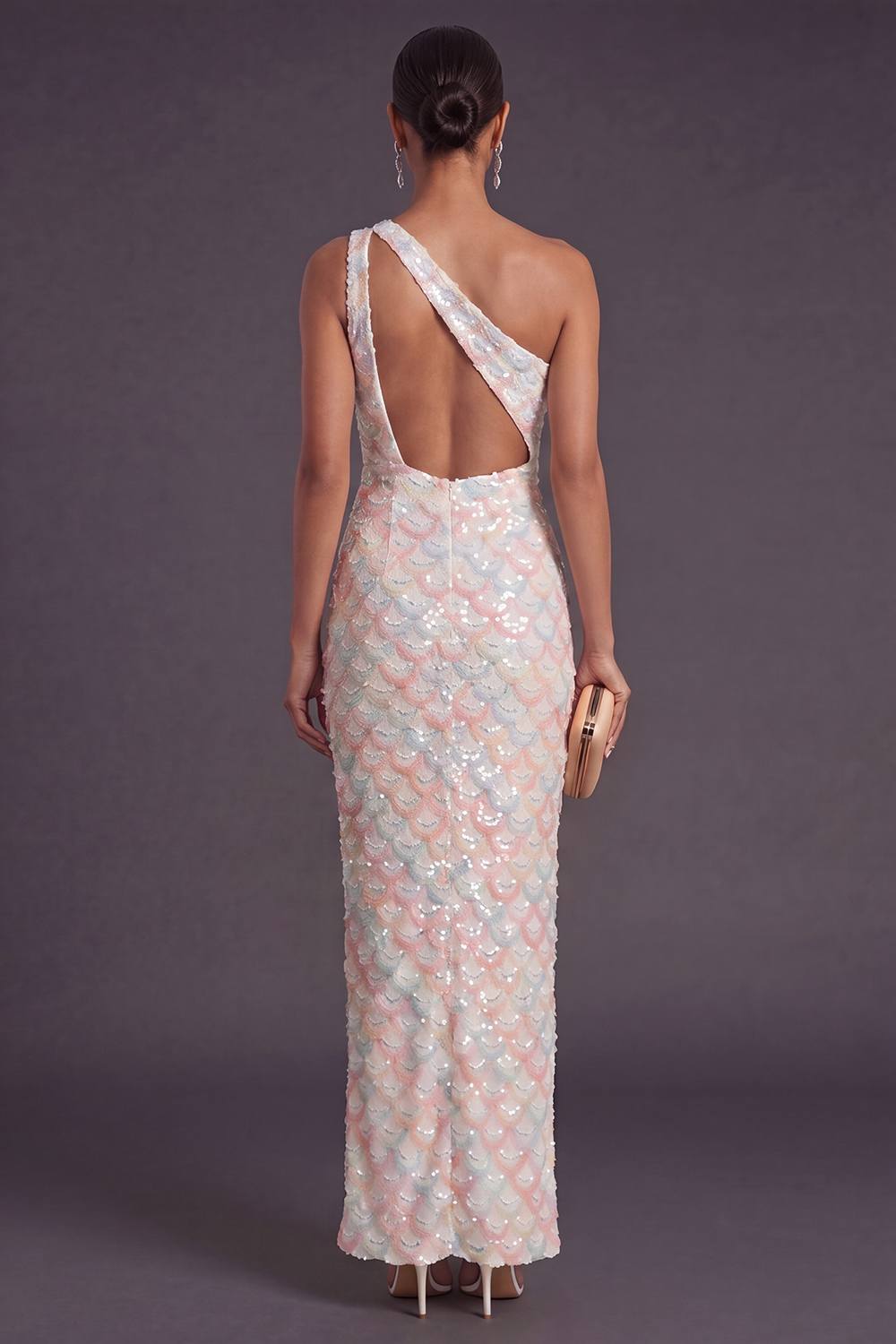 Sparkly Light Blue Sequin Sheath One Shoulder Long Formal Dress