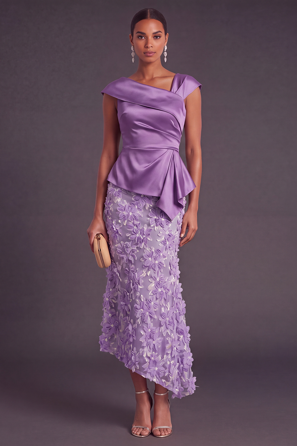 Dusty Sage Sparkly Floral Mermaid Sequined Asymmetrical Neck Long Formal Dress