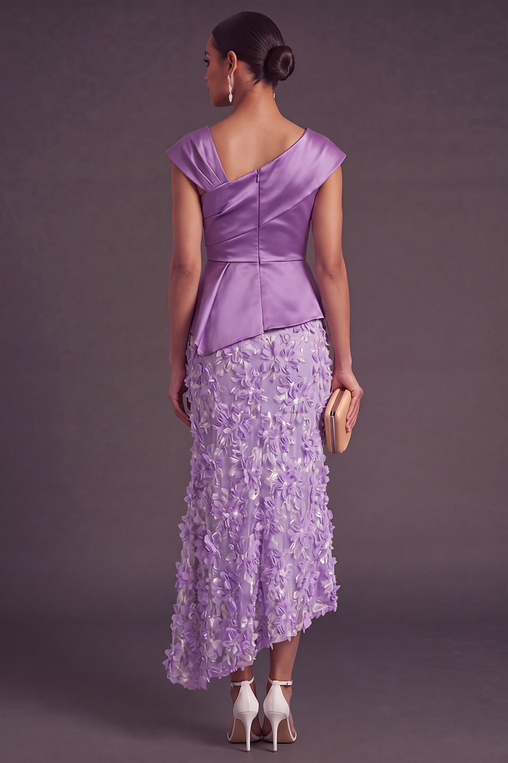 Dusty Sage Sparkly Floral Mermaid Sequined Asymmetrical Neck Long Formal Dress
