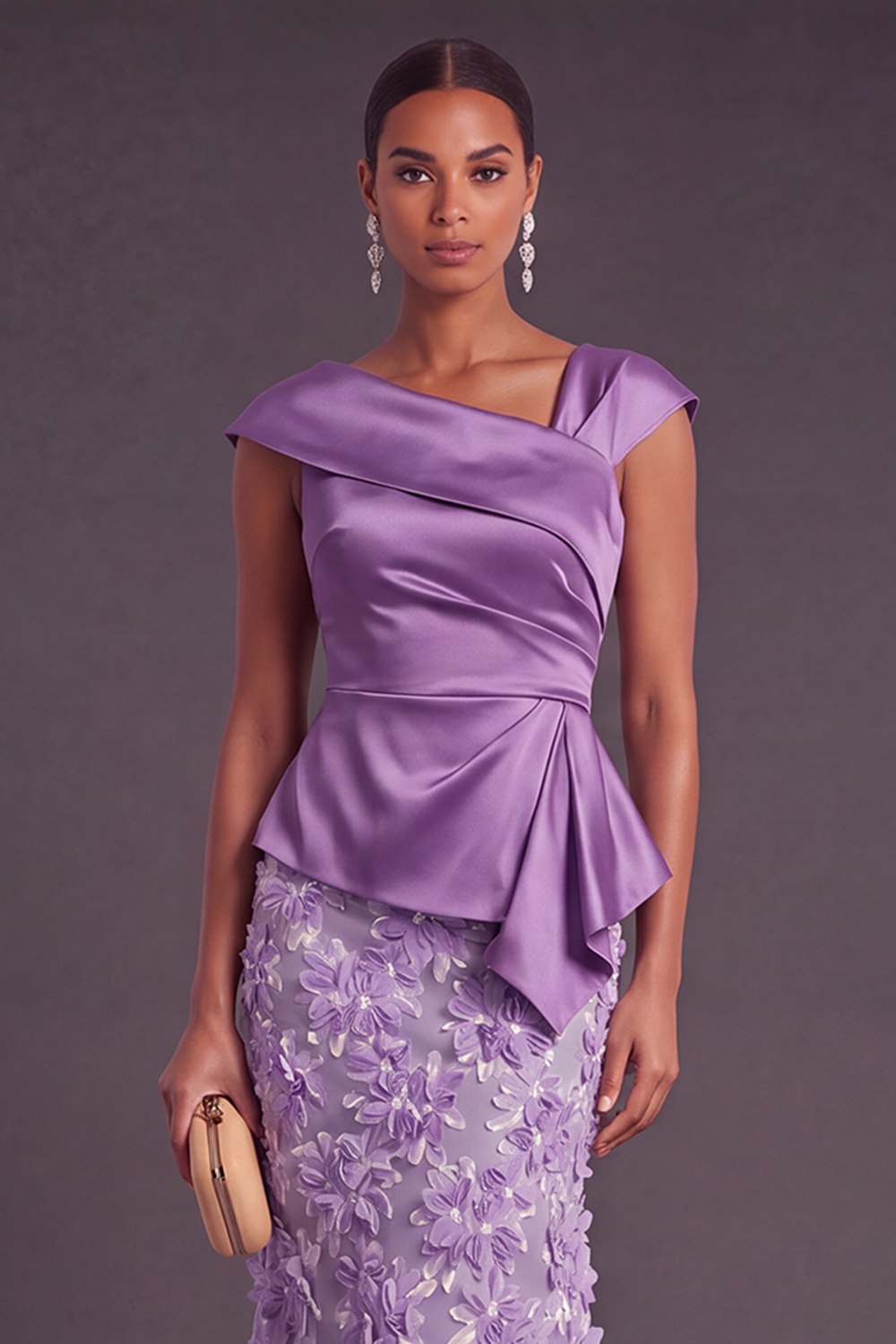Dusty Sage Sparkly Floral Mermaid Sequined Asymmetrical Neck Long Formal Dress