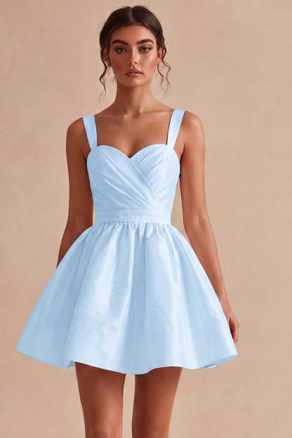 White A Line Thick Straps Ruched Short Bridal Shower Dress