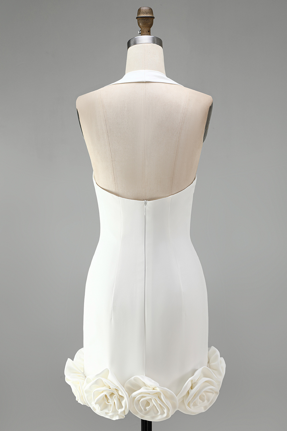 White Halter Bodycon Short Bridal Shower Dress with 3D Flowers