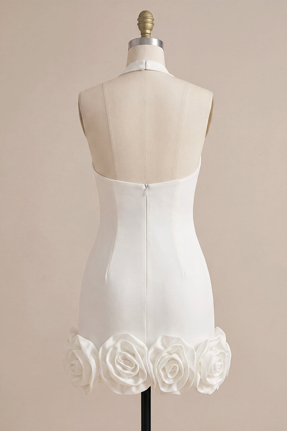 White Halter Bodycon Short Bridal Shower Dress with 3D Flowers