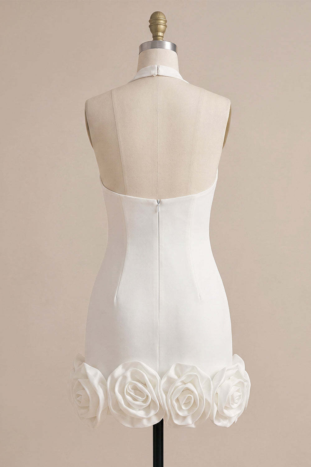 White Halter Bodycon Short Bridal Shower Dress with 3D Flowers