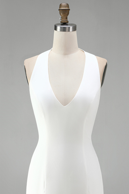 White Halter Bodycon Short Bridal Shower Dress with 3D Flowers