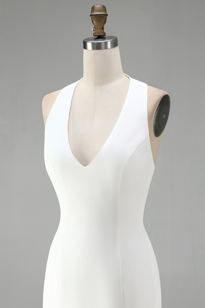 White Halter Bodycon Short Bridal Shower Dress with 3D Flowers