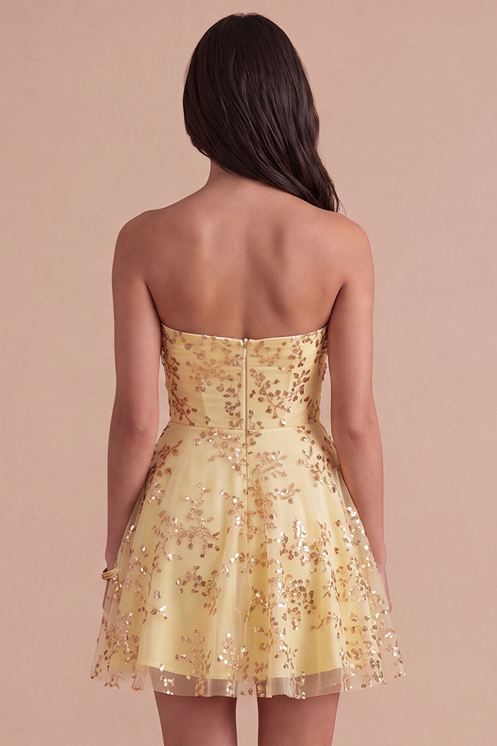 Yellow Corset Sparkly Sequin Strapless Short Homecoming Dress