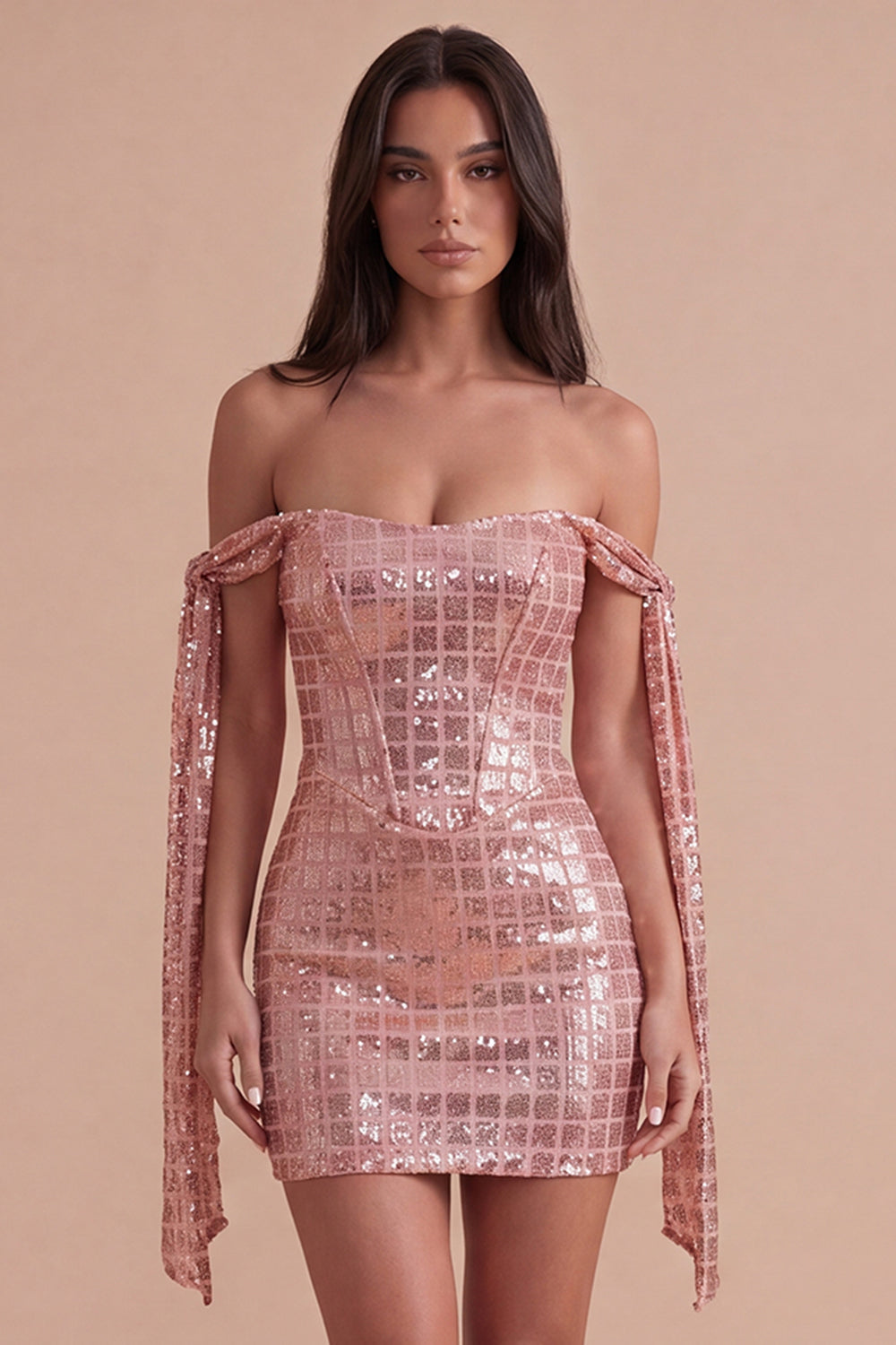 Sparkly Sequin Champagne Corset Short Homecoming Dress