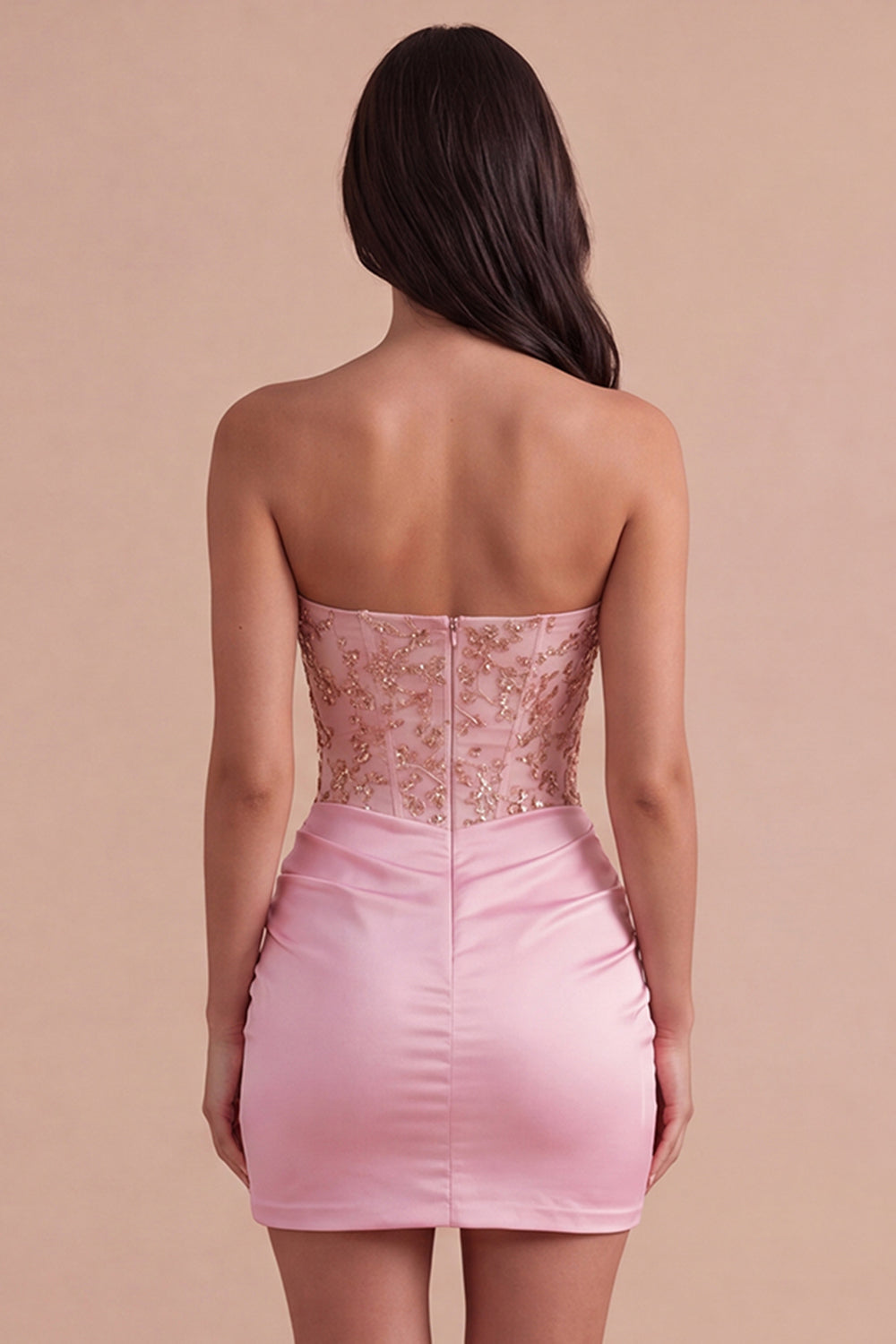 Pink Sparkly Corset Short Homecoming Dress with Rhinestones