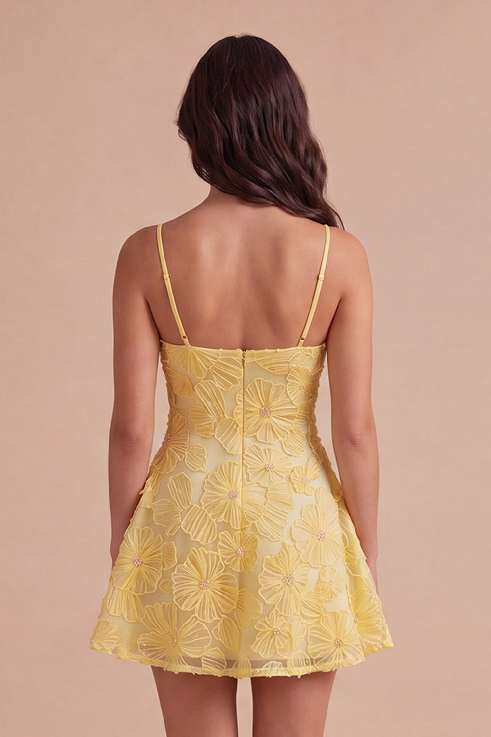 Yellow Floral Sparkly Beaded Short Homecoming Dress