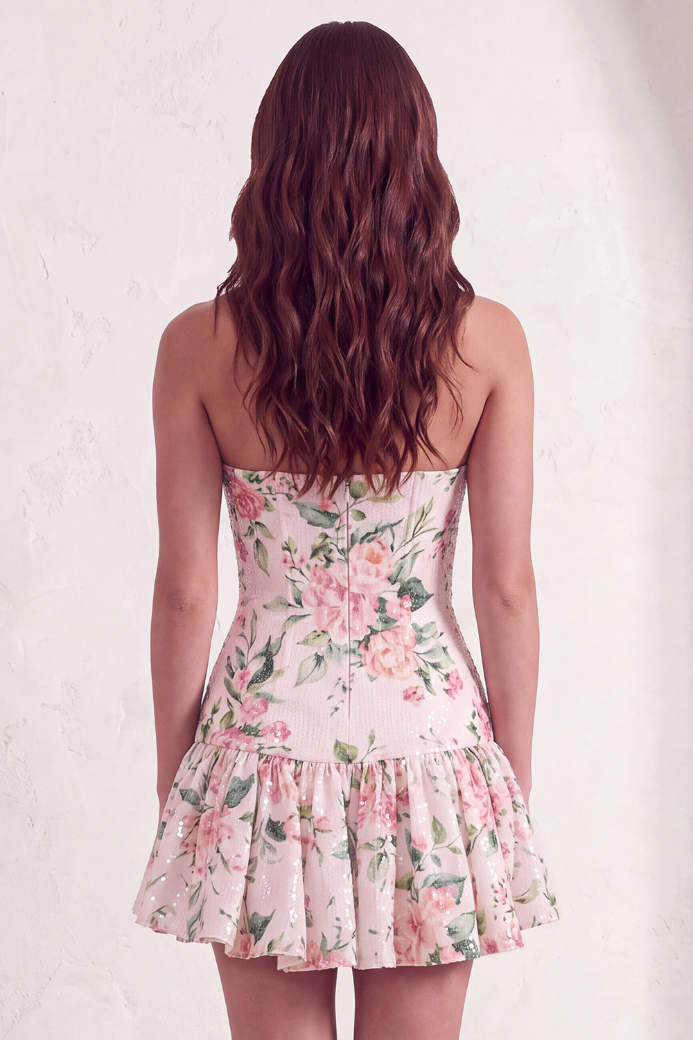 Sparkly Sequin White Pink Flower Short Homecoming Dress
