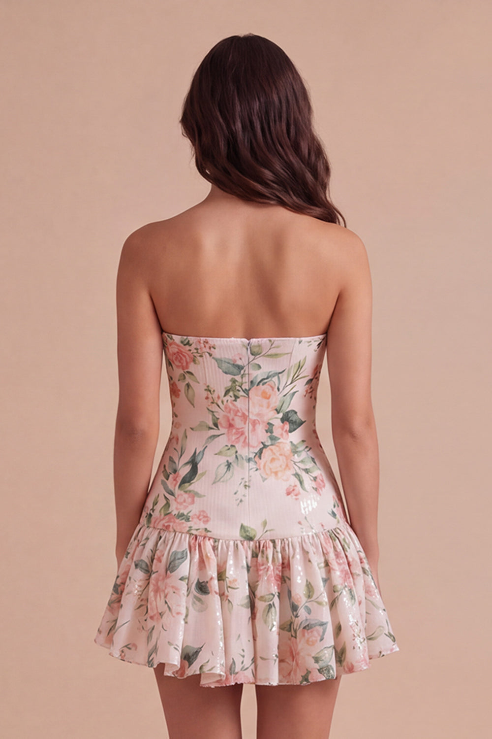 Sparkly Sequin White Pink Flower Short Homecoming Dress