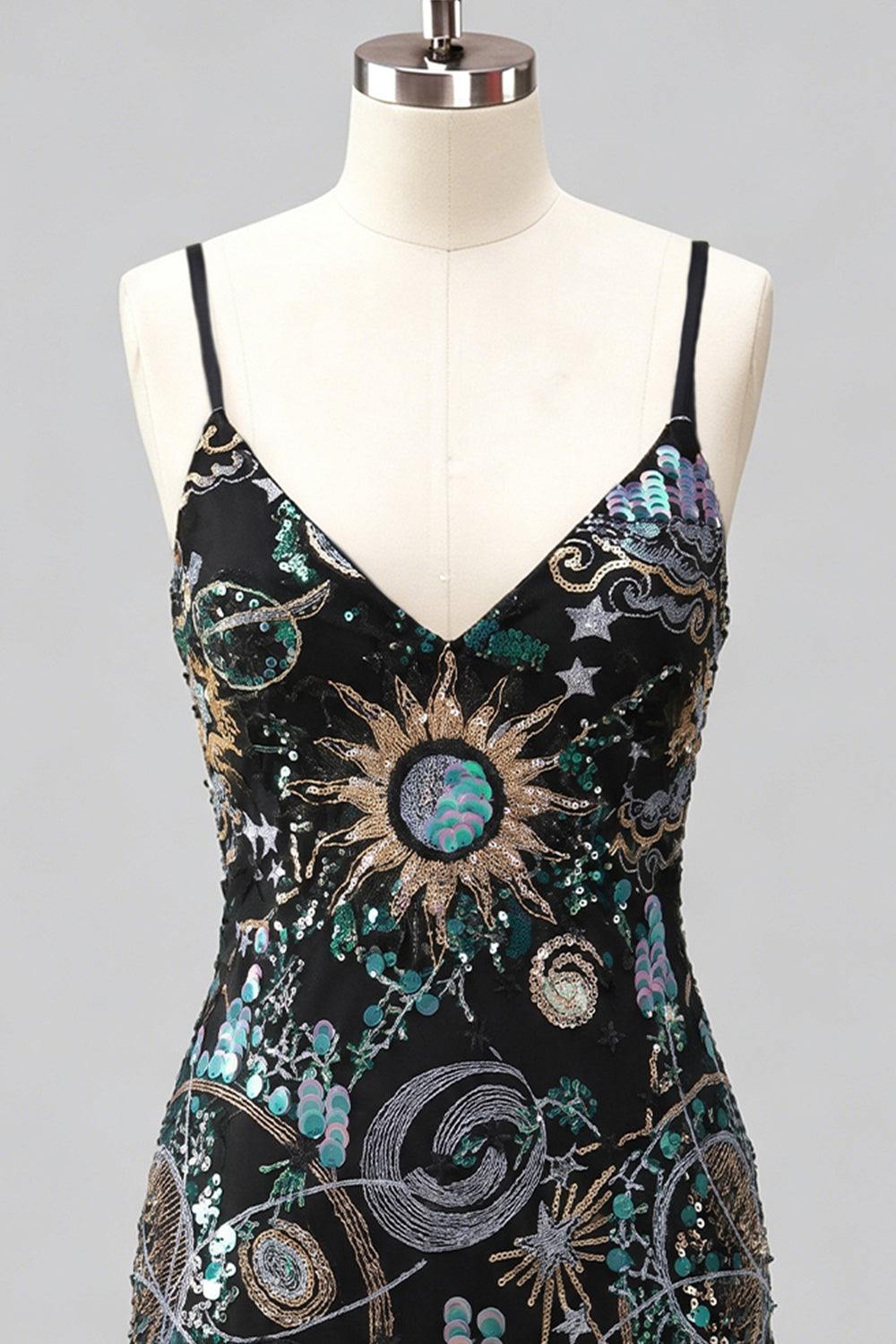 Sparkly Green Bodycon Spaghetti Straps Floral Short Homecoming Dress with Sequins